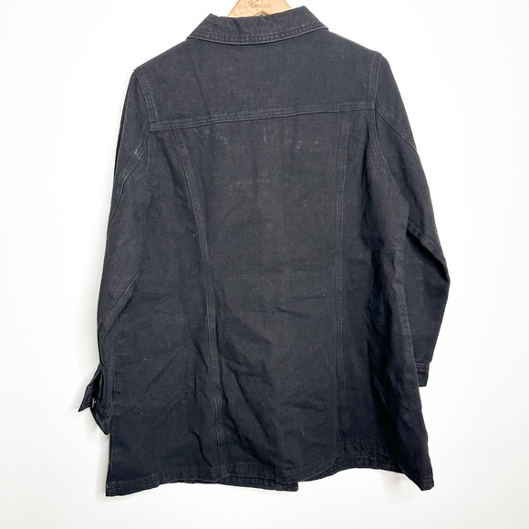 Agnes Orinda Plus Size BLACK Denim Jacket Button Up Long Sleeve Jean Jackets 1X - Picture 7 of 9